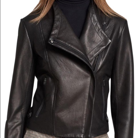 THEORY LAMBSKIN BLACK LEATHER JACKET - Picture 2 of 8